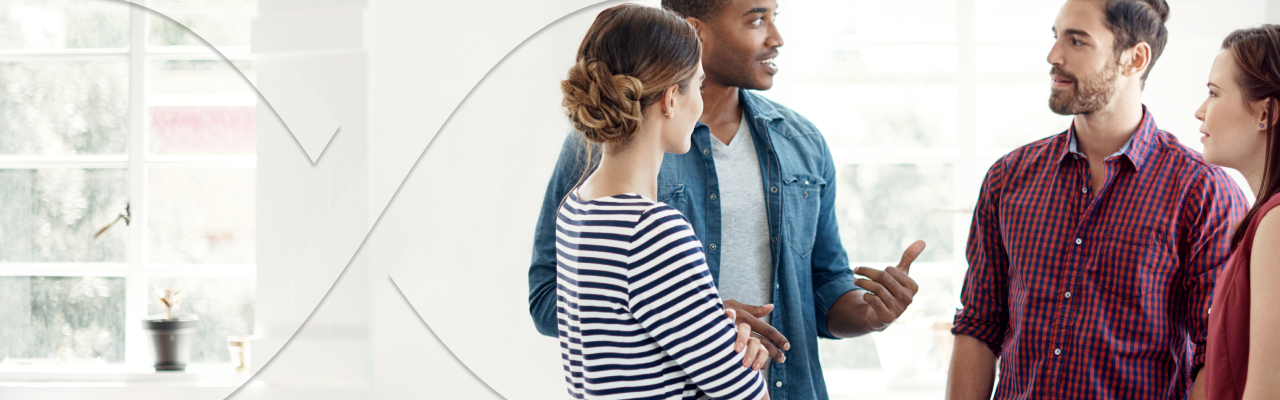 Group of 4 people having a conversation