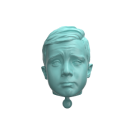 Molded plastic front profile of a child's head representing fatigue
